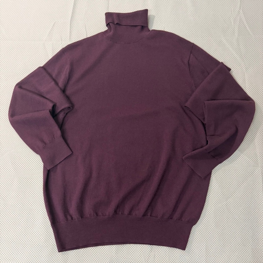 J.Crew Turtleneck Sweater Mens L Burgundy Merino Wool F4660 Knit Roll Layering